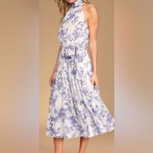 Lulus Floral Blue and White Women's Dress